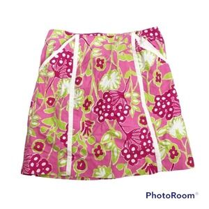 Lilly Pulitzer Originals Roslyn Hotty Pink Floral With Pockets Skirt Size 0 VTG